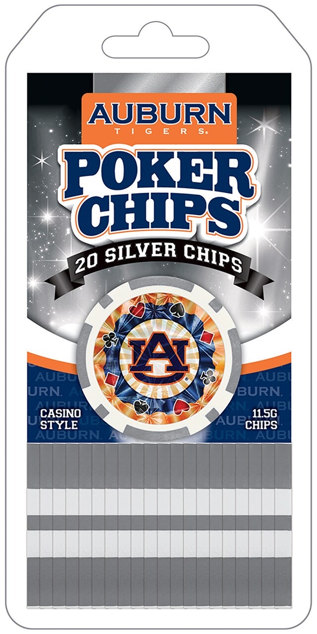 MasterPieces Casino - NCAA Auburn Tigers - 20 Piece High Quality Team Poker Chips Silver Edition